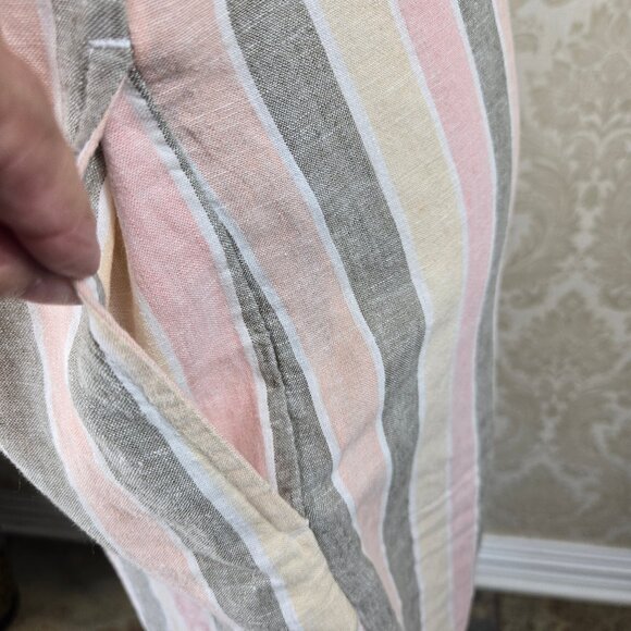 Caslon Size Medium Striped Shirt Dress Linen Blend Rolled Cuffs Button Front - Picture 7 of 14